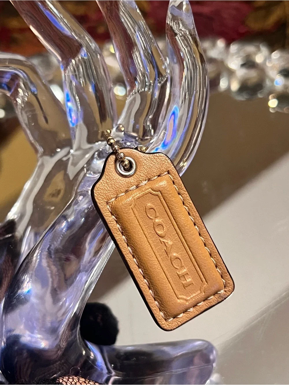 Coach Tan Leather Logo Key/Card Tag